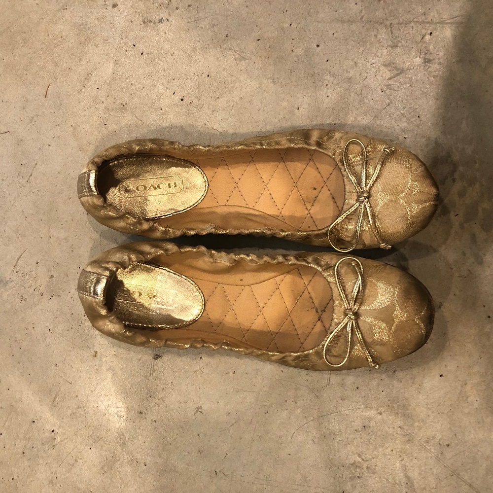 Gold coach ballet flats